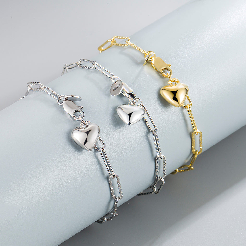 Womens S925 Sterling Silver Heart Bracelet