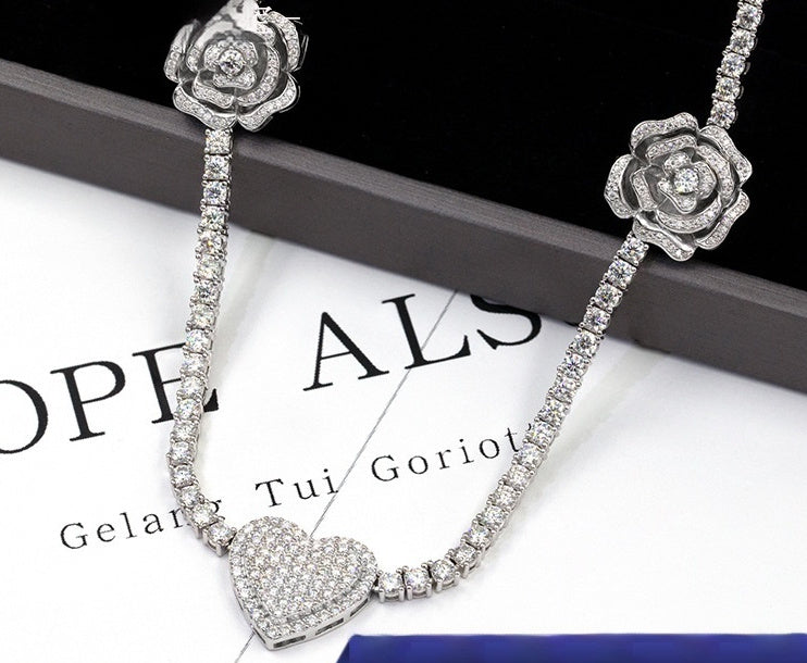 925 Silver Set Moissani Hip-hop Personalized Rose Necklace Kelly's Special Delivery