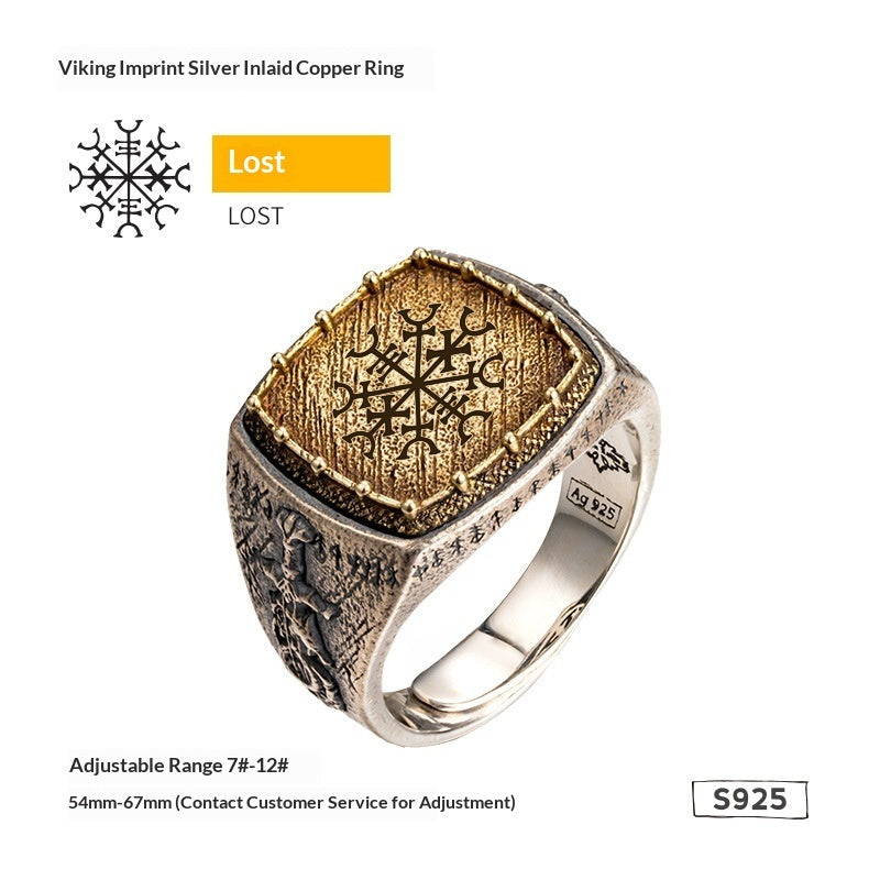 Totem Viking Inspired Trendy Mens Silver Ring With Dragon Sword Design