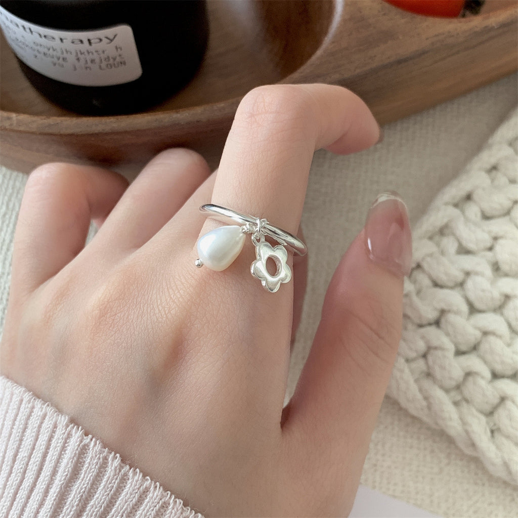 Elegant Floral Pearl Open Ring For Women