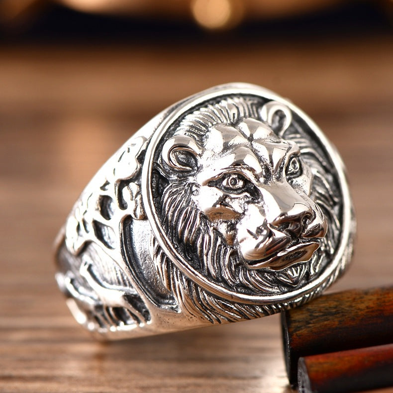 925 Sterling Silver Jewelry Domineering Lion Head Beasts Men'S Ring