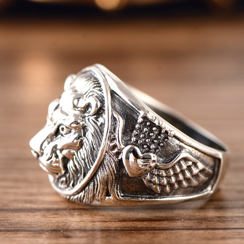 925 Sterling Silver Jewelry Domineering Lion Head Beasts Men'S Ring