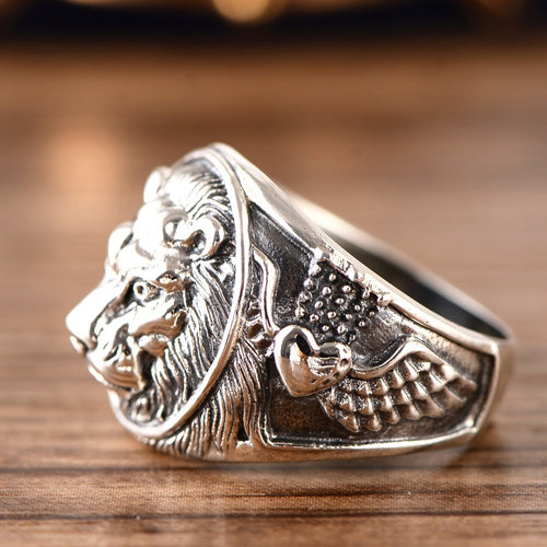 925 Sterling Silver Jewelry Domineering Lion Head Beasts Men'S Ring