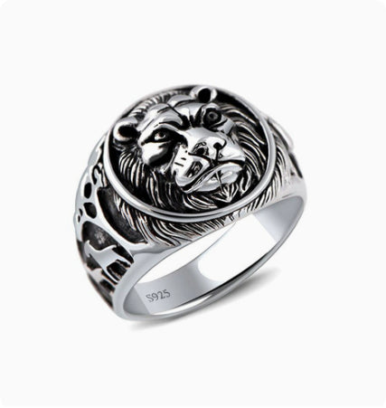 925 Sterling Silver Jewelry Domineering Lion Head Beasts Men'S Ring