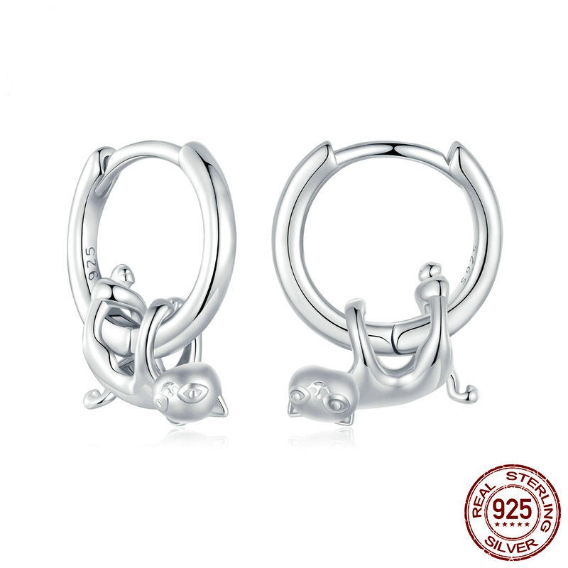 Female Cute Funny Naughty Cat S925 Sterling Silver Earrings My Store