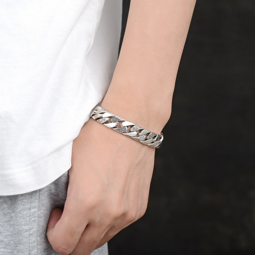 S925 Sterling Silver Domineering Personalized Bracelet Rattan Pattern Chain Body Fashion Rough Chain