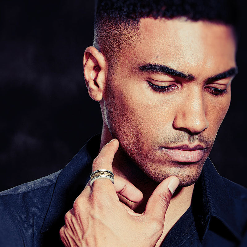 Viking Rune Alphabet Copper Ring With Silver Inlay For Men