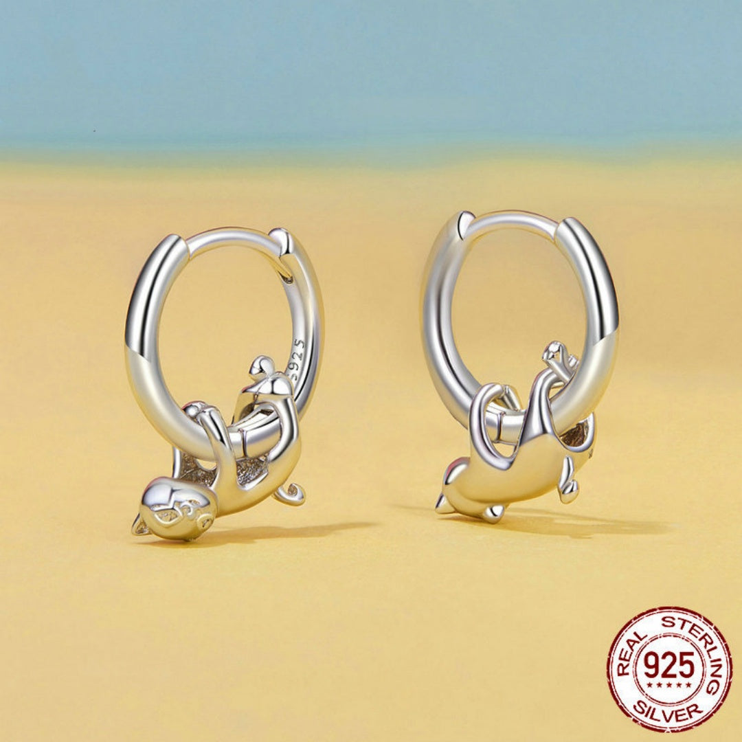 Female Cute Funny Naughty Cat S925 Sterling Silver Earrings My Store