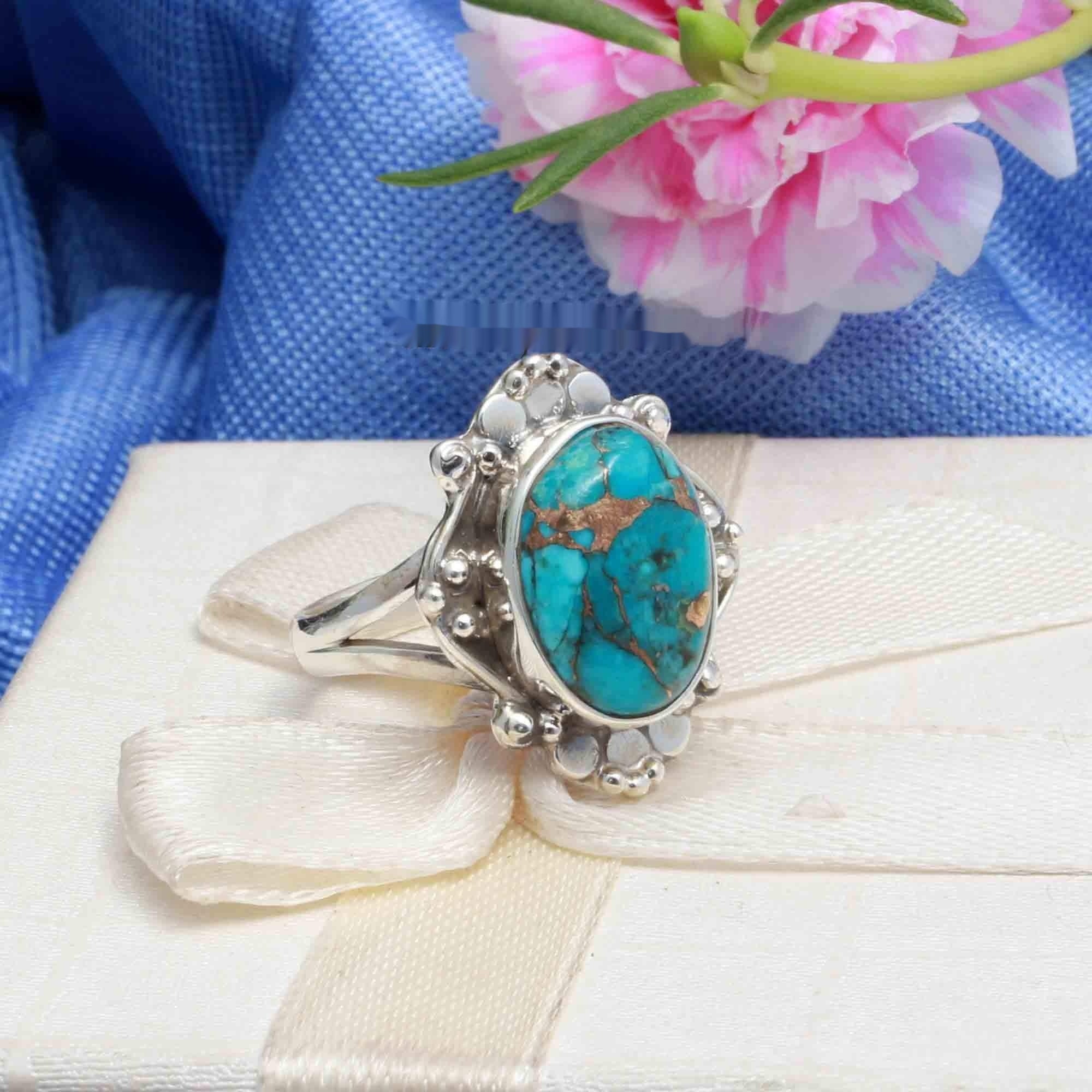 High-Quality Turquoise Gemstone 925 Sterling Silver Ring