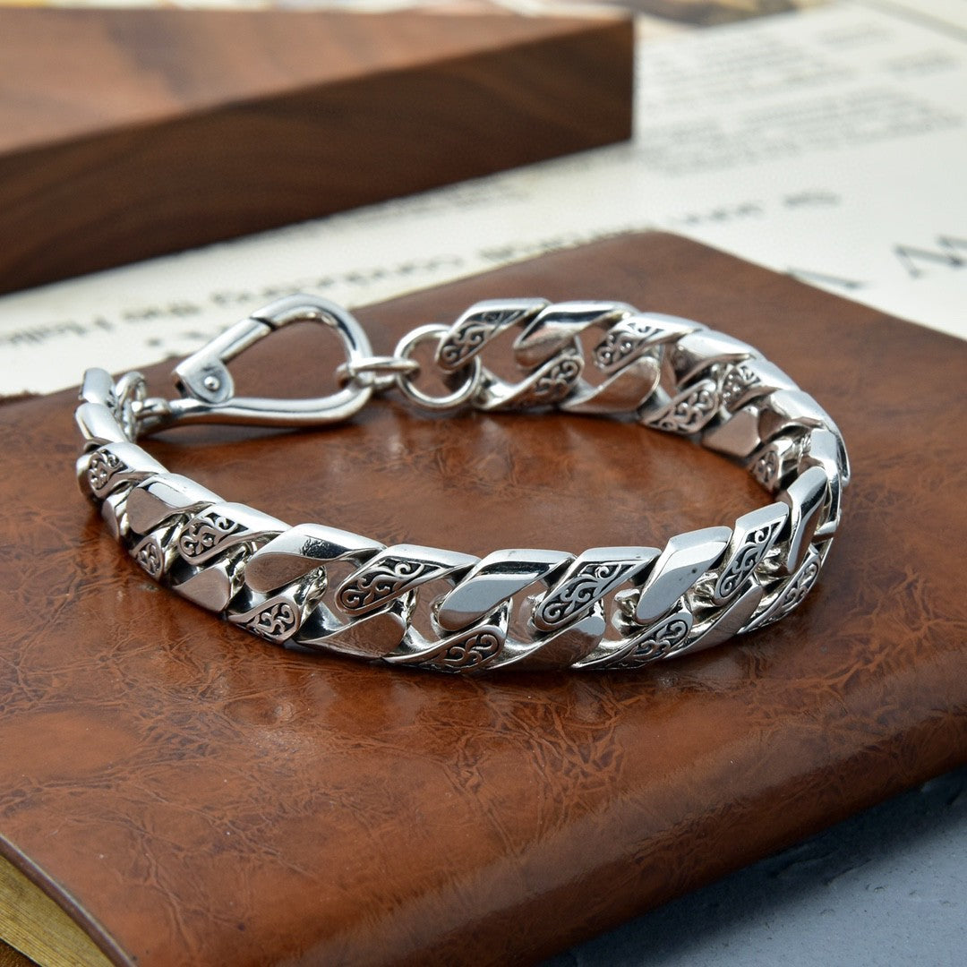 S925 Sterling Silver Domineering Personalized Bracelet Rattan Pattern Chain Body Fashion Rough Chain