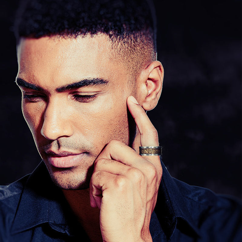 Viking Rune Alphabet Copper Ring With Silver Inlay For Men