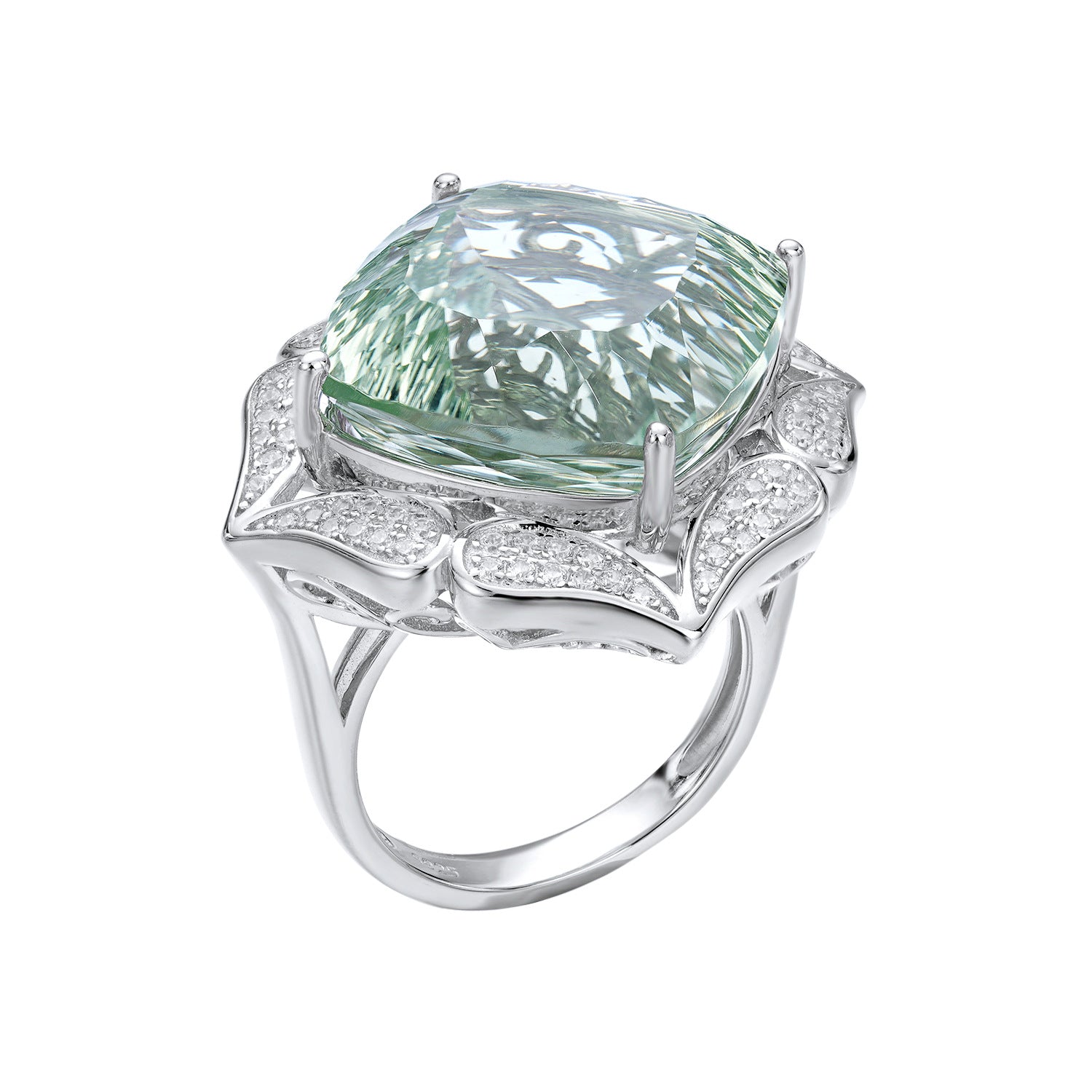 Ins Wind Luxury Crystal Ring Femininity Silver Set With Large Natural Green Crystal