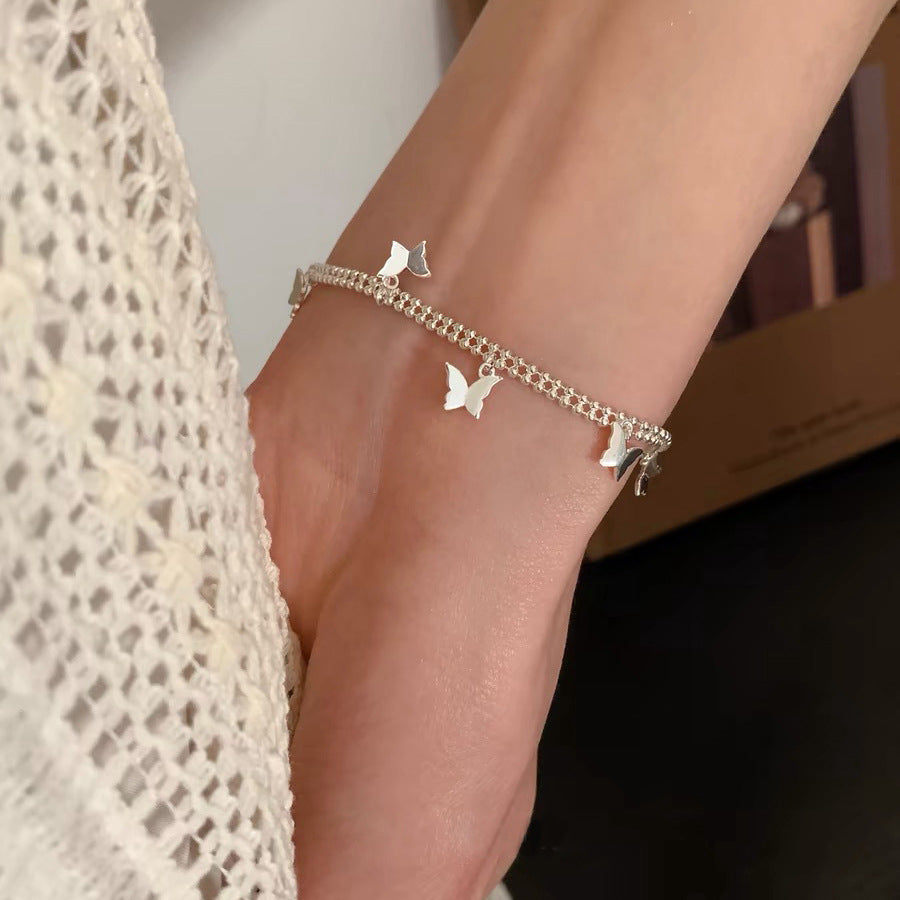 Womens Fashionable Vintage Butterfly Double-Layer Bracelet
