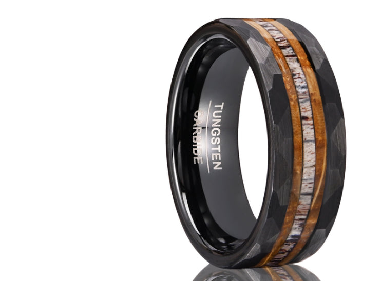 8 Wide Electric Black Tungsten Steel Inlaid Antlers Ring My Store
