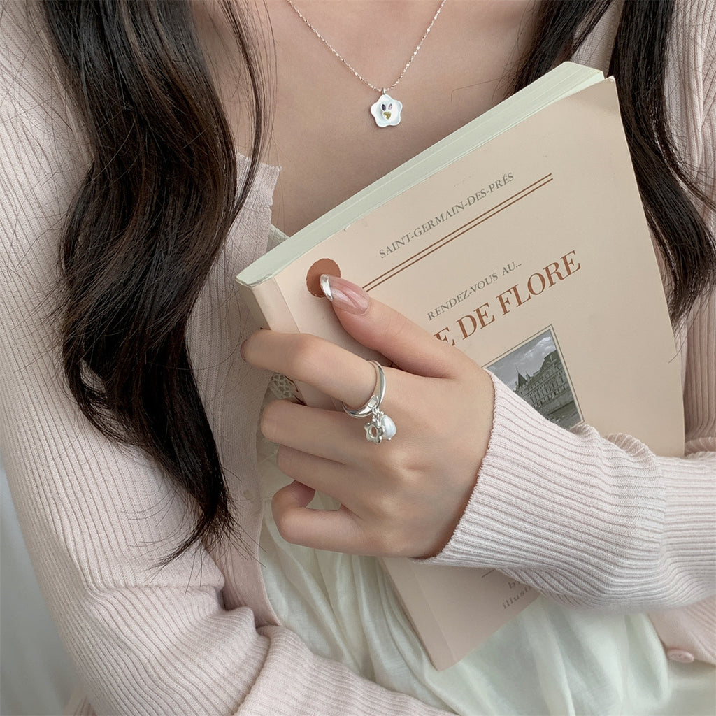 Elegant Floral Pearl Open Ring For Women