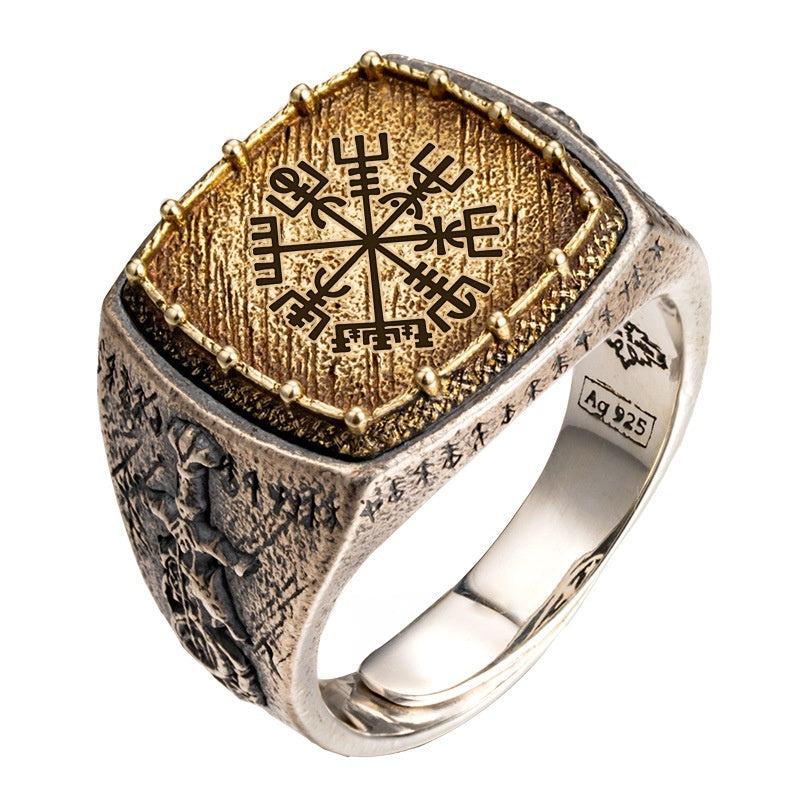 Totem Viking Inspired Trendy Mens Silver Ring With Dragon Sword Design