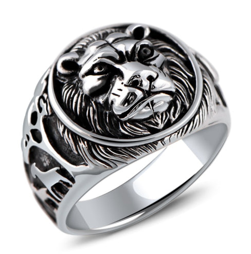925 Sterling Silver Jewelry Domineering Lion Head Beasts Men'S Ring