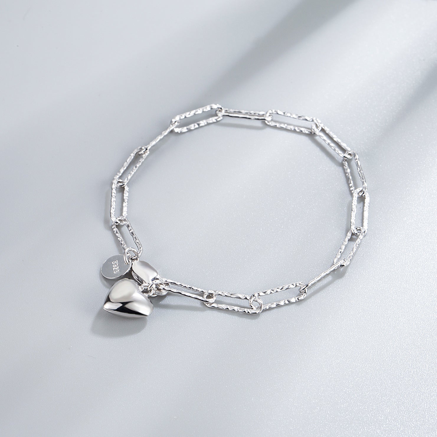 Womens S925 Sterling Silver Heart Bracelet