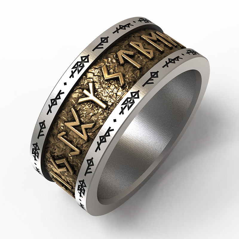 Viking Rune Alphabet Copper Ring With Silver Inlay For Men