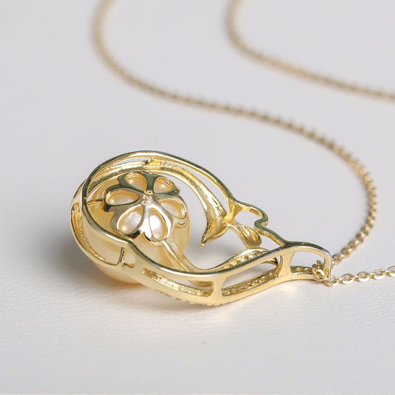 11-12mm 925 Silver Saltwater Gold Pearl Pendant