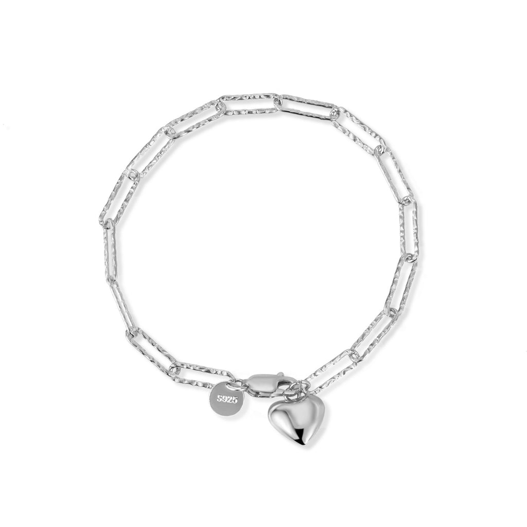 Womens S925 Sterling Silver Heart Bracelet