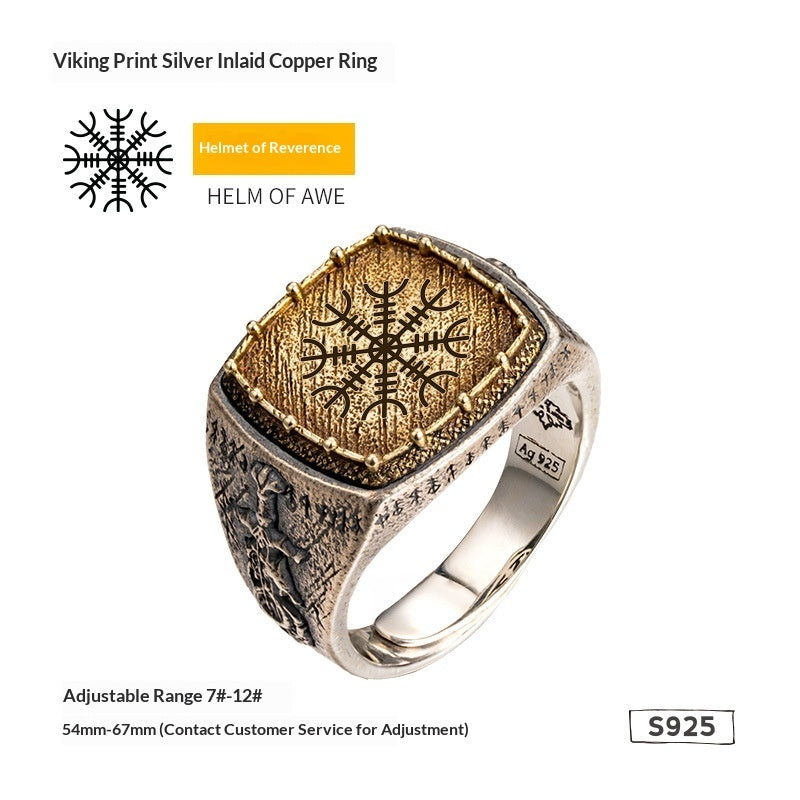 Totem Viking Inspired Trendy Mens Silver Ring With Dragon Sword Design
