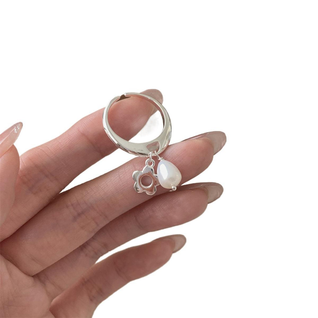 Elegant Floral Pearl Open Ring For Women