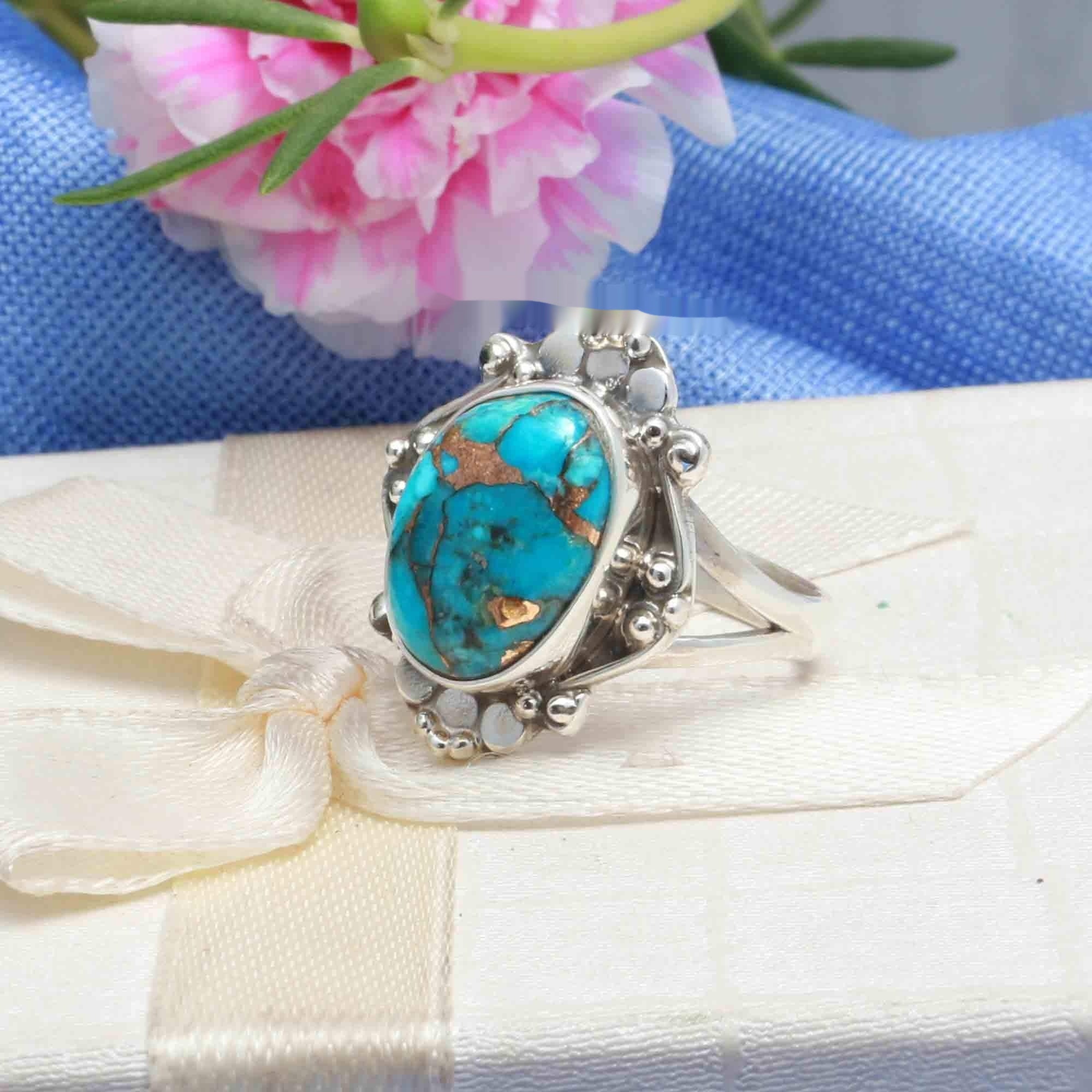 High-Quality Turquoise Gemstone 925 Sterling Silver Ring