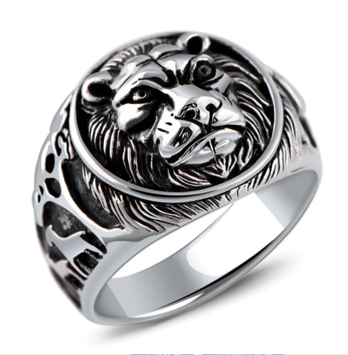 925 Sterling Silver Jewelry Domineering Lion Head Beasts Men'S Ring