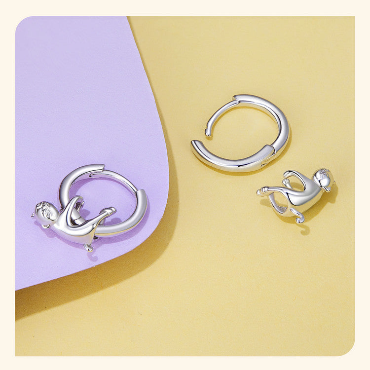 Female Cute Funny Naughty Cat S925 Sterling Silver Earrings My Store